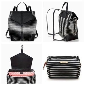 New Stella and Dot Striped Ava Backpack with Matching Pouf